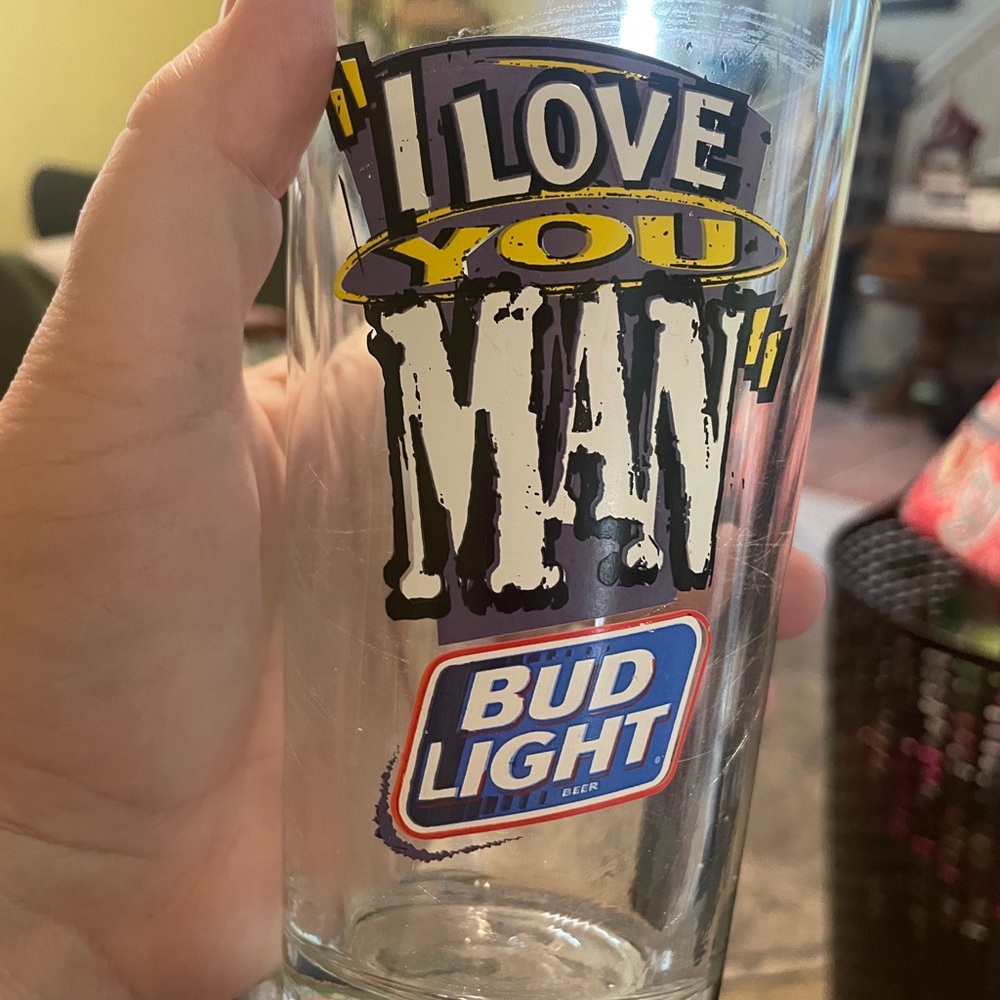 Bud Light "I Love You Man" Pint Glass - Clear with Blue & Yellow Graphics